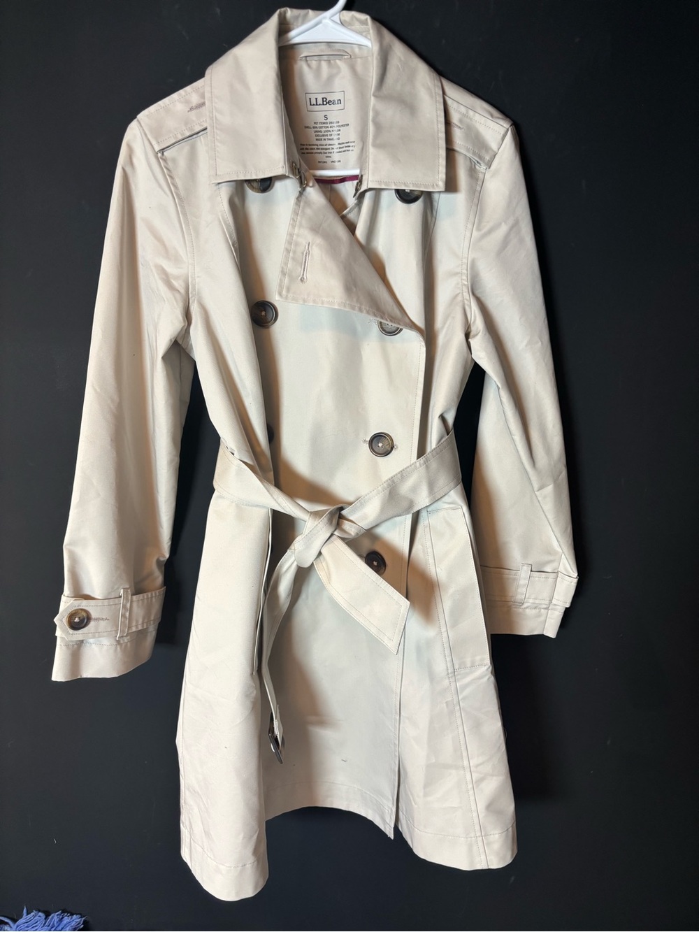 L.L. Bean Classic Women's Light Beige Double-Breasted Trench Coat with Belt-Smal